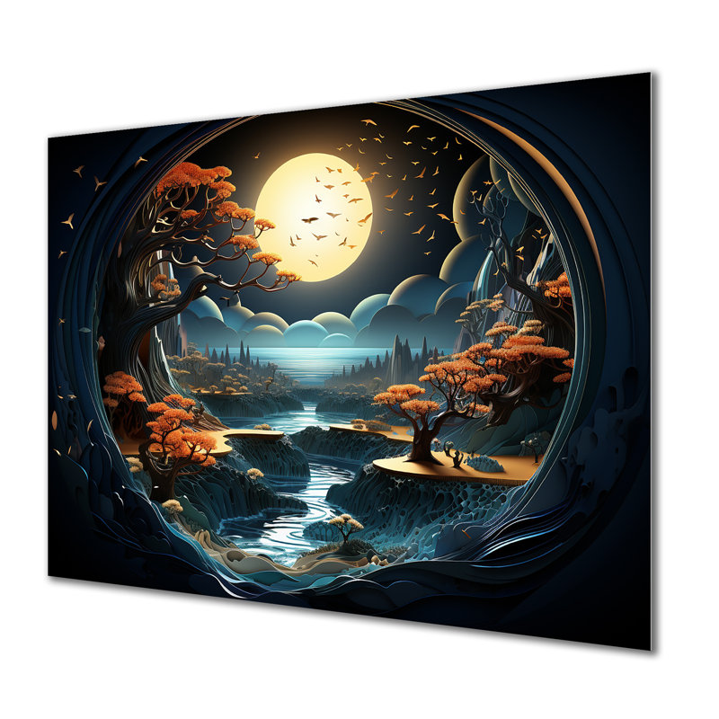 Dreamy Moonlit Jungle II - Paysage abstrait, H 16 po x l 32 po x P 1 po