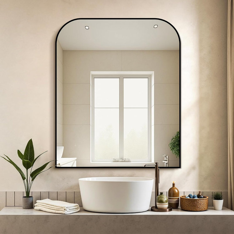 Miroir de salle de bain rectangulaire à cadre en métal noir 36 po x 30 po - Miroir mural de coiffeuse pour au-dessus du lavabo, chambre et entrée