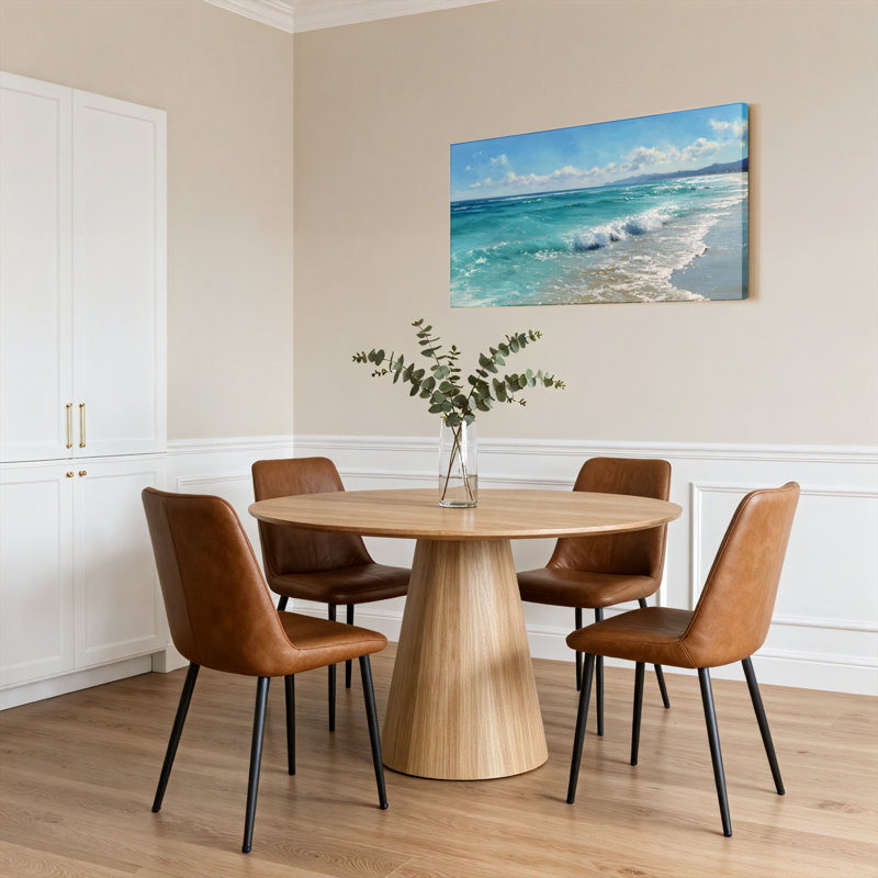 Ensemble de 1 tableau sur toile tendue représentant une scène de plage avec des vagues océaniques, H 28 po x l 58 po