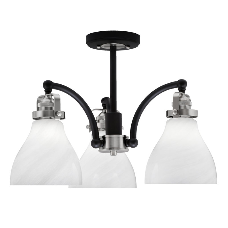 Easton 3 Light Semi-Flush With 6.25", Matte Black/Brushed Nickel, White Marble Glass