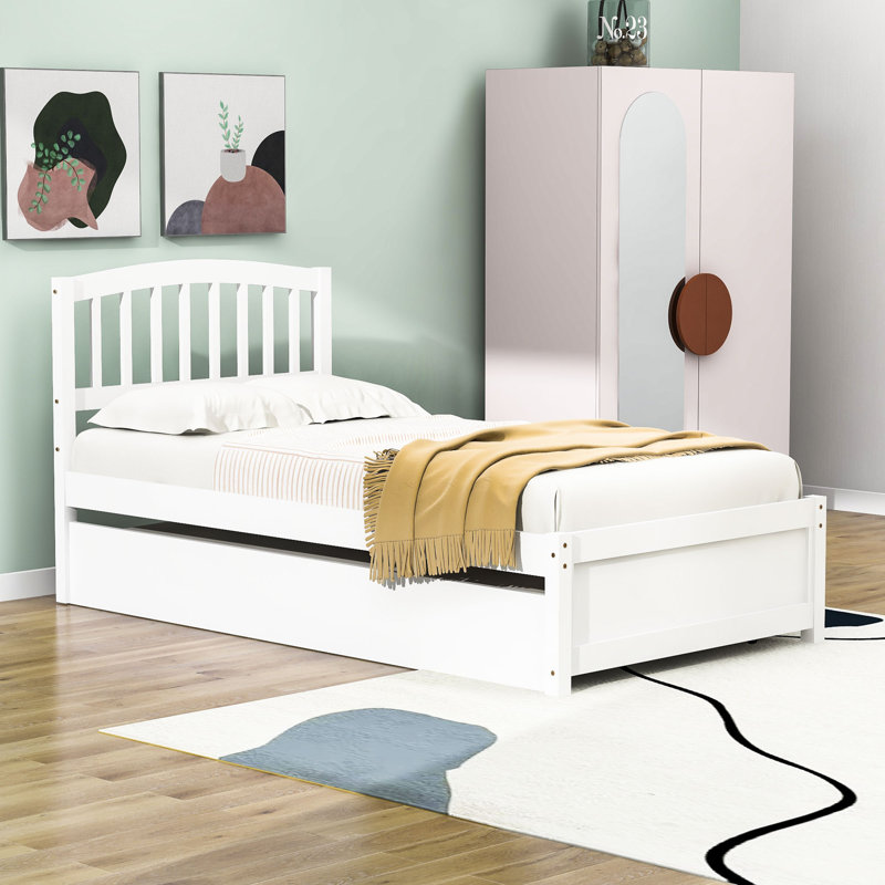 Lit plateforme simple en bois avec lit gigogne, Blanc