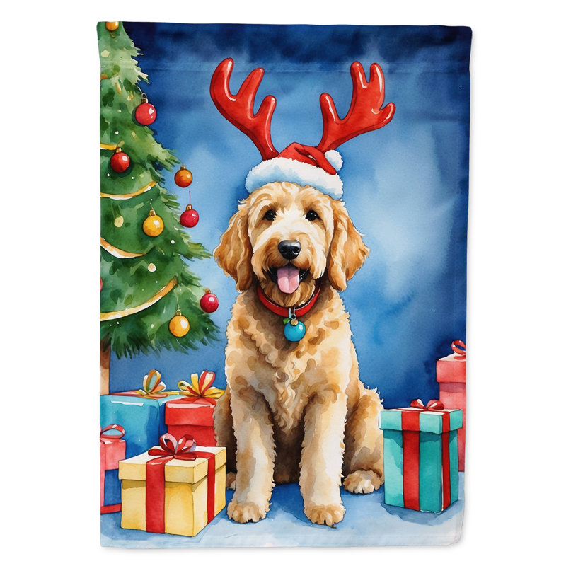 Drapeau de Noël maison de renne, Goldendoodle