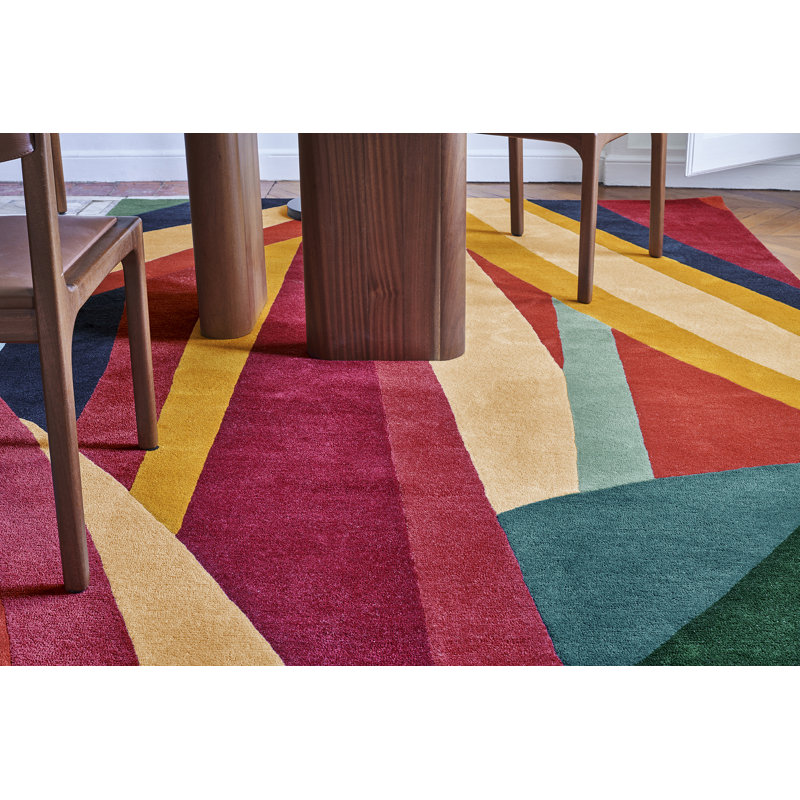 Ipanema Hand Tufted Wool Abstract Area Rug in Green/Red/Yellow, Rectangle 5'7" x 7'10"