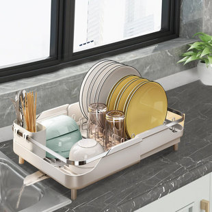 CozyBlock Steel Foldable Dish Drying Rack with Utensil, Cutlery