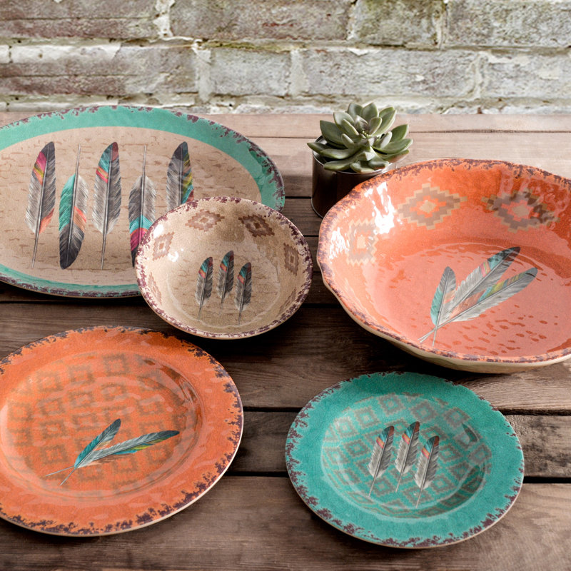 Paseo Road by HiEnd Accents Melamine Feather 14 Piece Set