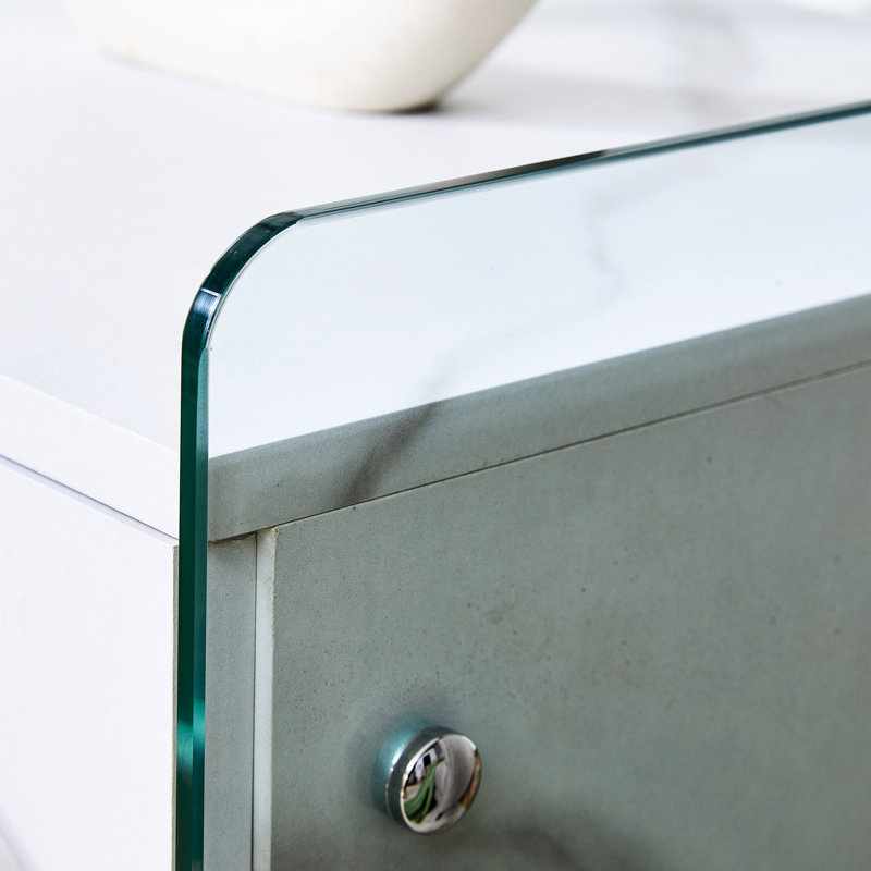 Table de chevet blanche et en verre, rangement de tiroir, rangement transparent Design 1 pour la maison