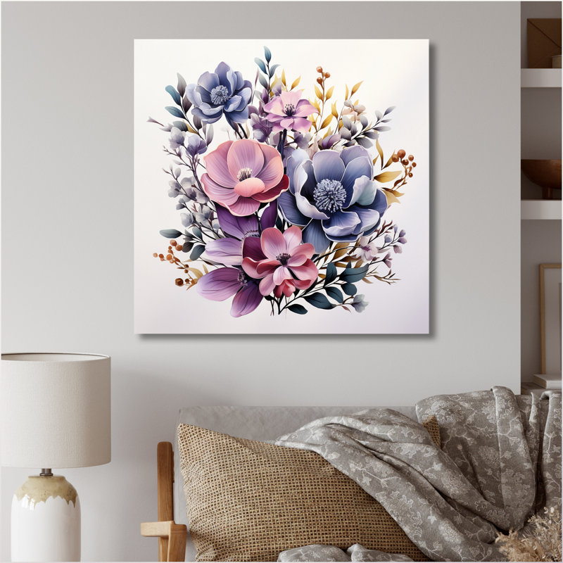 Bouquet de minimalisme mauve sur toile, H 36 po x l 36 po x P 1,5 po, Toile tendue