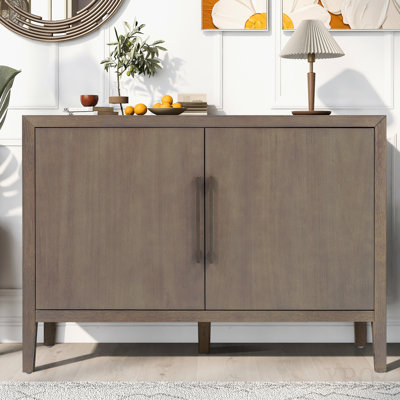 47.25-Inch Farmhouse Sideboard With Pine Veneer And 2 Doors, Retro Buffet With Adjustable Feet, Minimalist Wooden Storage Cabinet With Metal Handles For Living Room, Kitchen