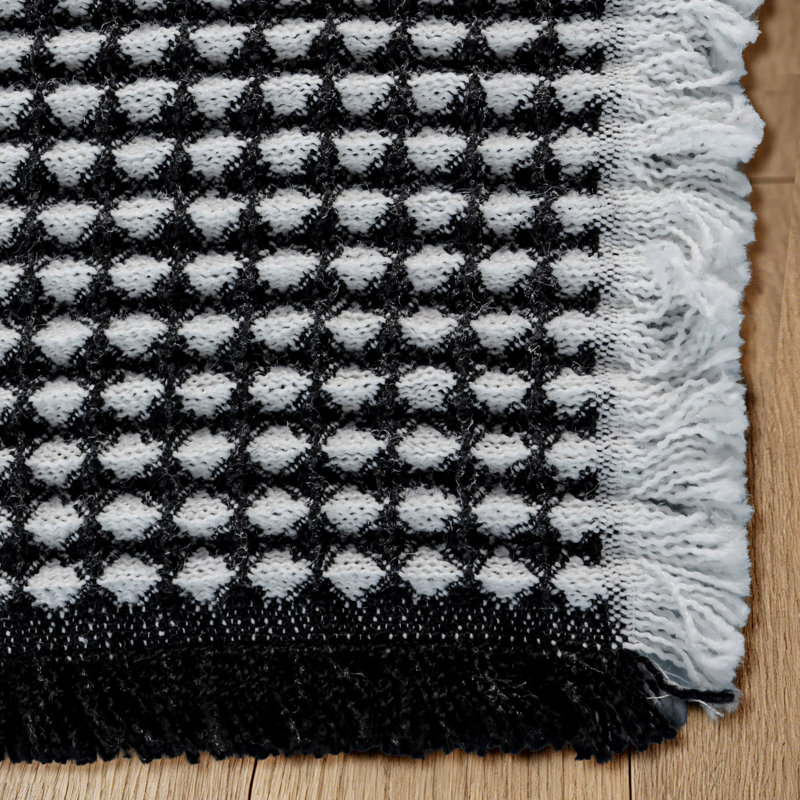Tapis de bain Boho Waffle Weave, Single - 24" L x 17" W, Noir / blanc