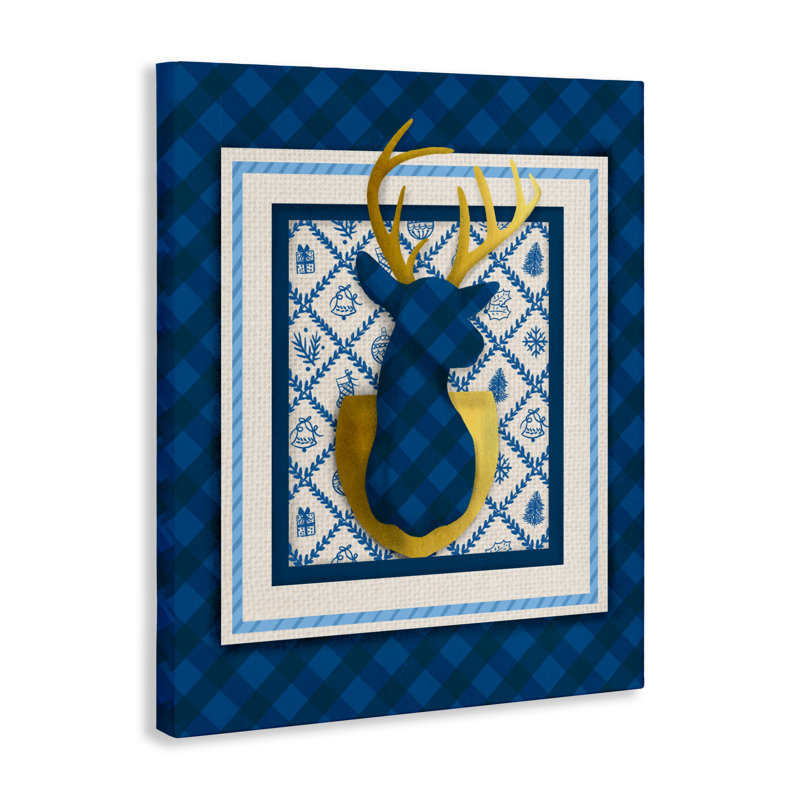 Toile à motif de cerfs d'hiver à motif doré, Jilly Jack Designs, H 40 po x l 30 po