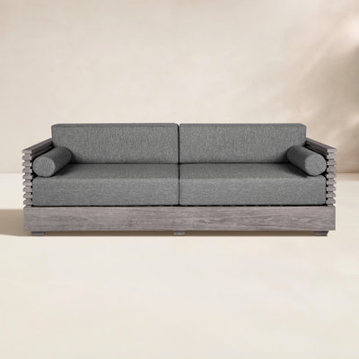 Fritz 83'' Wide Curved Wood Patio Sofa with Cushions