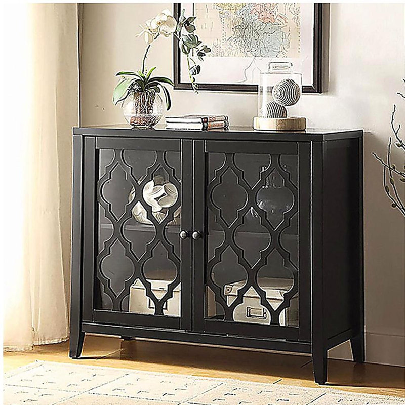 Black display table with internal shelf