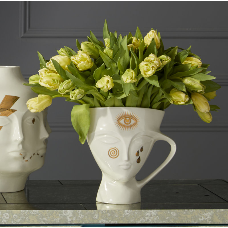 White and Gold Porcelain Muse Face Pitcher