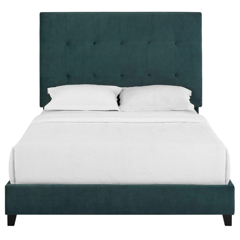 Grand lit tapissier moderne en velours - Grandeur contemporain avec cadre