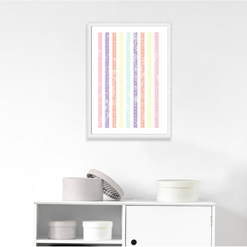 Adhésif décoratif Whimsical Stripe, H 36,5 po x l 26,5 po x P 0,625 po, Encadré plat à grain de bois blanc