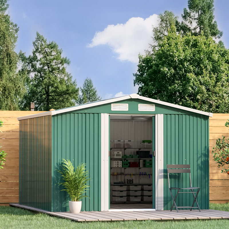 Ajnag 8ft. W x 8ft. D Metal Tool Shed, Dark Green