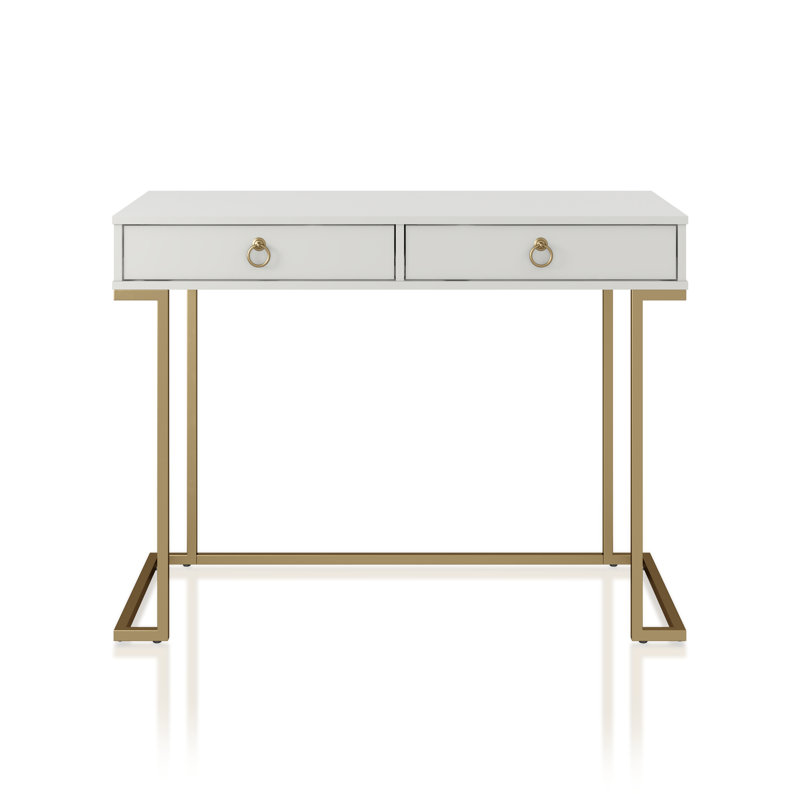 Rectangle Writing Desk with Golden Metal Legs, White