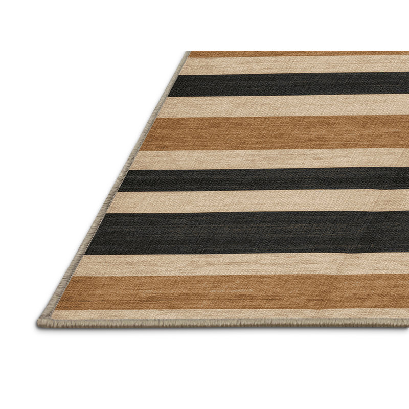 Tapis gris foncé lavable à rayures beige foncé, Carré 3 pi