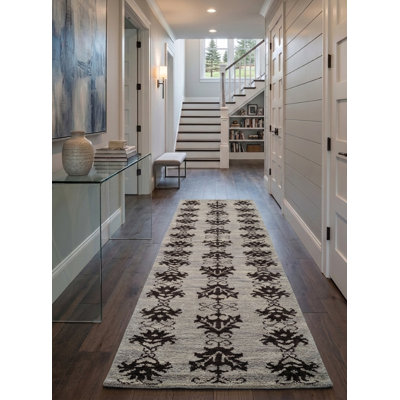 Tapis de couloir brun en laine noué à la main
