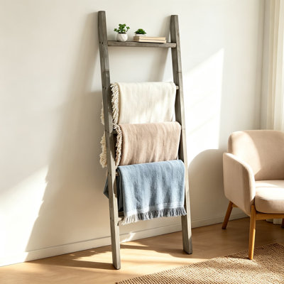 Échelle de couverture en bois rustique avec barreaux rectangulaires pour présentoir de courtepointe de style campagnard, porte-serviettes et tablette décorative pour le salon, la salle de bain et la chambre à coucher