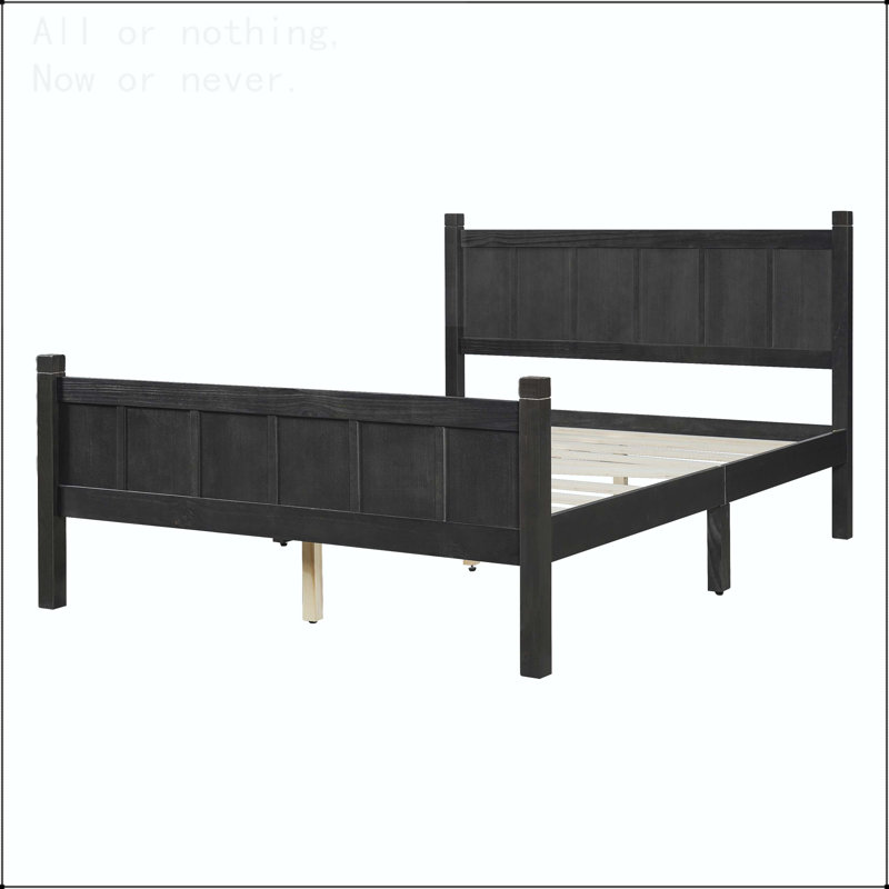 Twin Size Flat Panel Bed with Shaker and Farmhouse Style Design, Full, Black