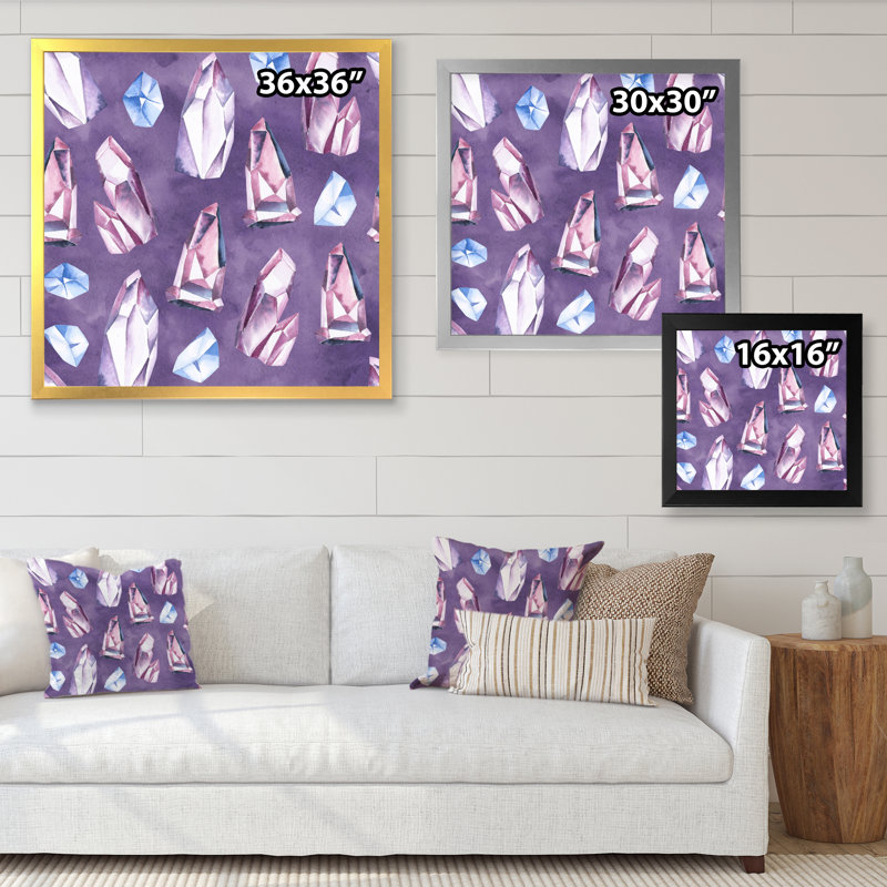 «Gentle Blue and Pink Crystals II», reproduction d'art sur toile à motifs, Cadre photo argenté, H 30 po x l 30 po x P 1 po