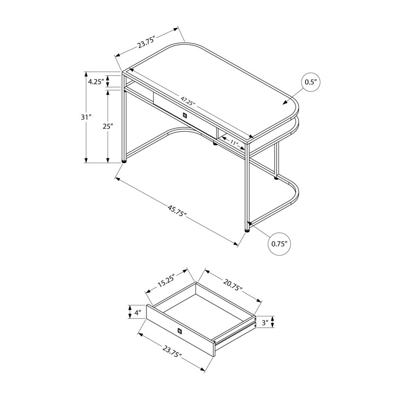 Computer Desk, Home Office, Laptop, Storage Drawers, 48"L, Work, Metal, Laminate, White, Chrome