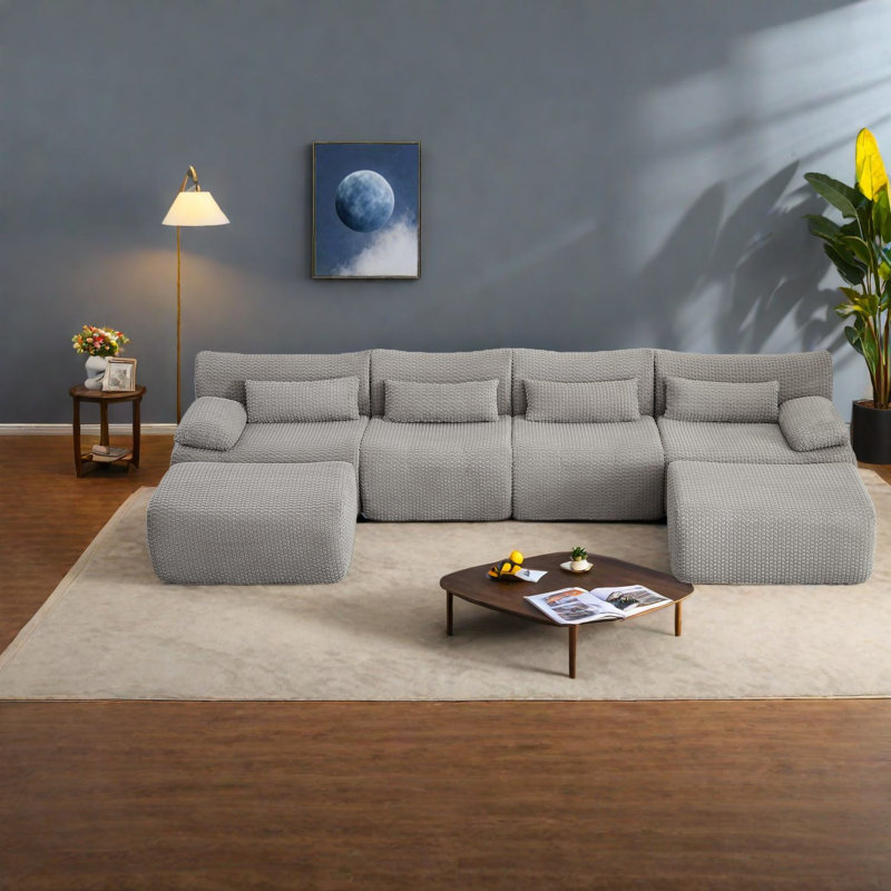 Canapés modulaires confortables en velours côtelé gris Modern Living