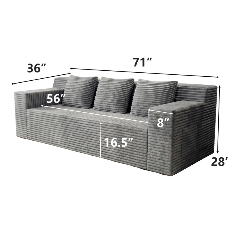 Pouf vertical de 71 po en velours côtelé côtelé 3 places avec soutien confortable, idéal pour les aires de jeux. Doux au toucher, aucun assemblage requis.