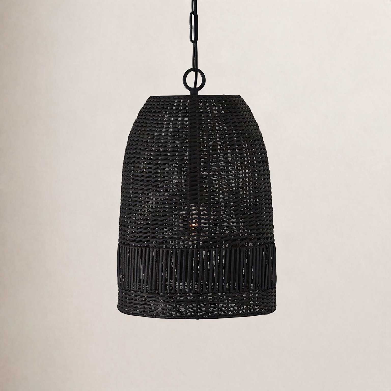 Hasley Single Light Rattan Dimmable Pendant, Black