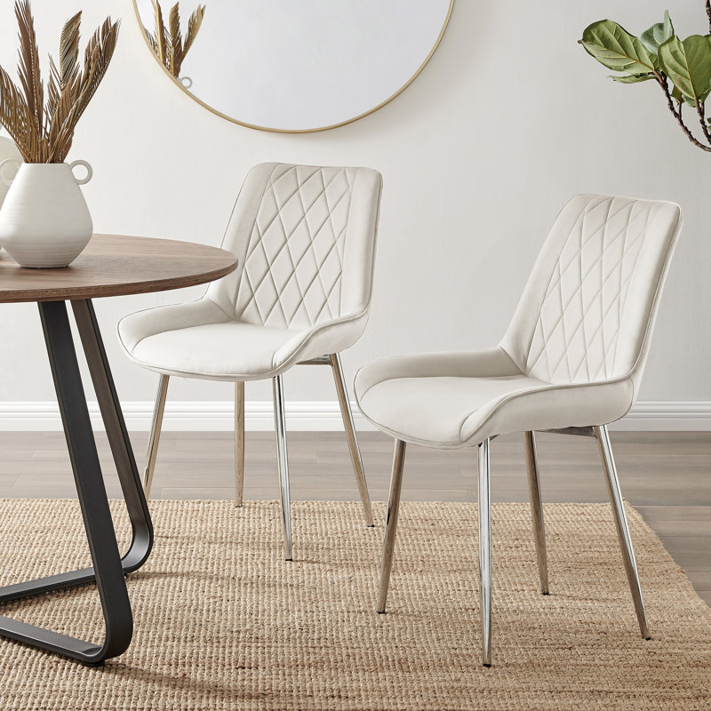Edzard Double Pedestal High Gloss Dining Table Set with 6 Luxury Velvet Dining Chairs, Grey, Cream/Silver