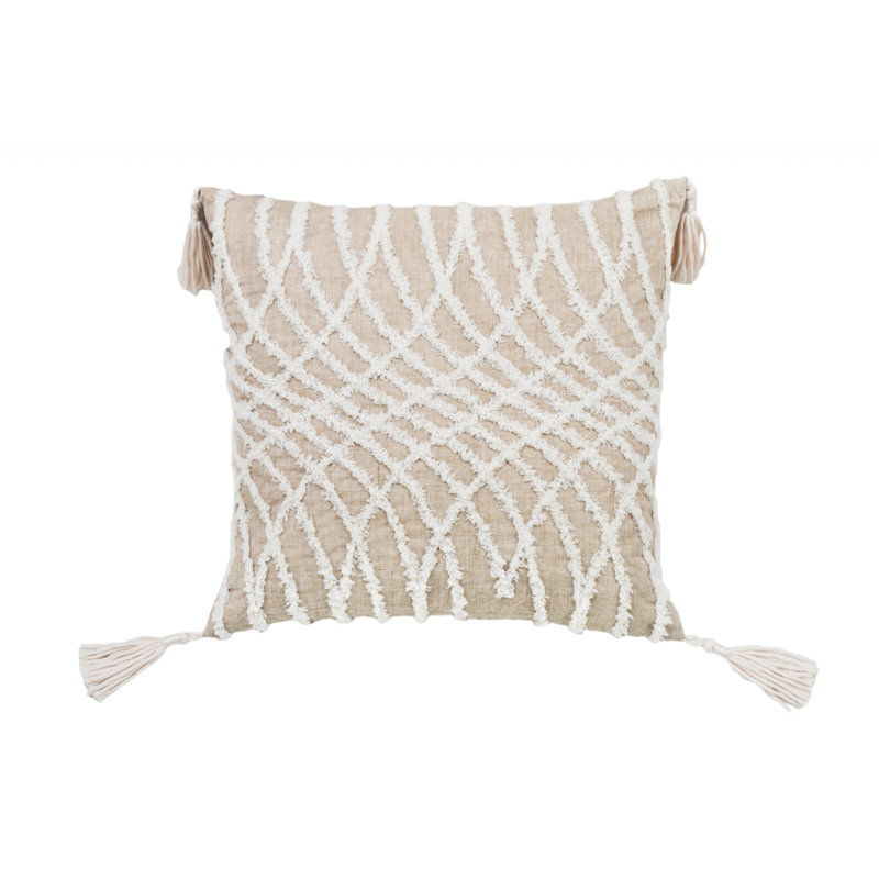 Housse et insert de coussin décoratif carré en similicuir, Taupe / Blanc