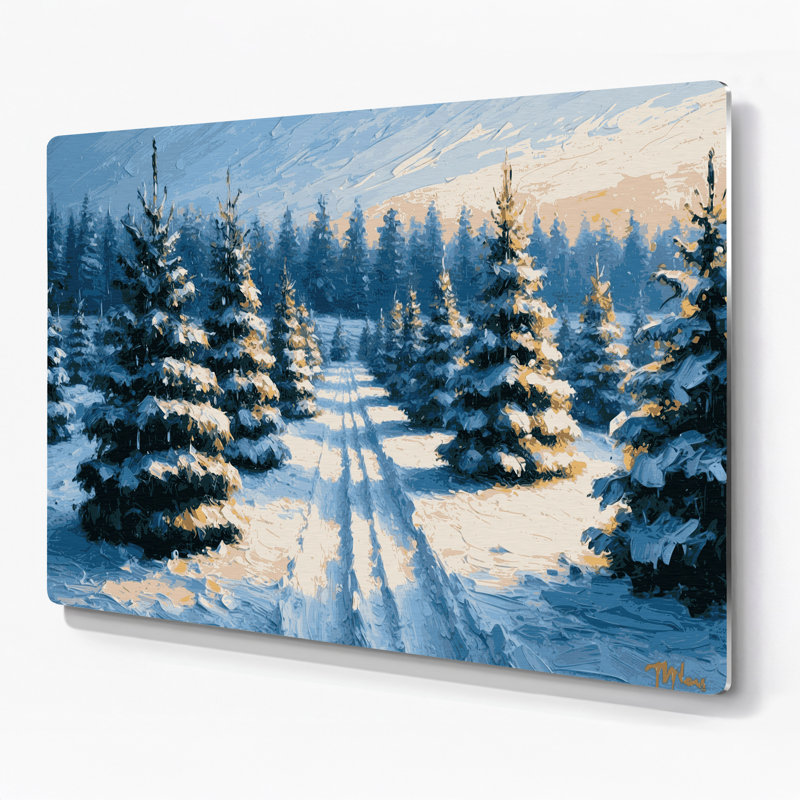 Art mural en métal gris, arbre de Noël couvert de neige de Noël, H 288 po x l 432 po x P 0,05 po