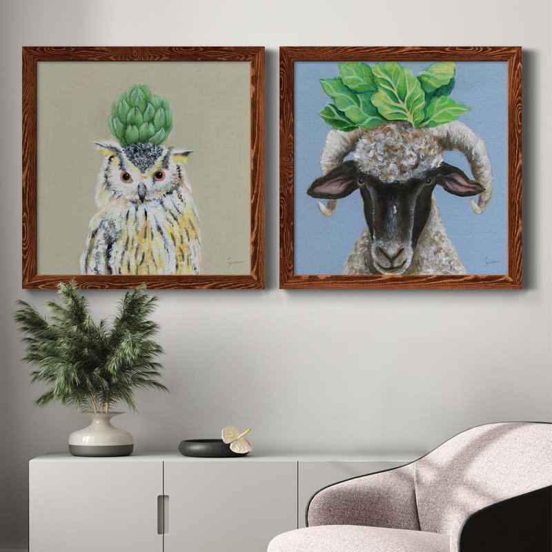 «Playful Nature», ensemble de 2 peintures sur toile encadrées, Érable encadré, H 27,5 po x l 55 po x P 1,5 po