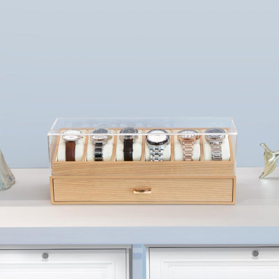 Watch Box Case Organizer DisplayTwoTier Wooden Watch Box Organizer With Watch Holder And Drawer