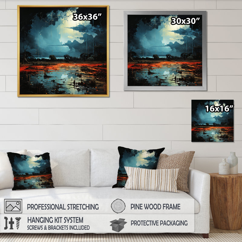 Dramatic Lightning Nights VII - Landscapes Wall Decor, Encadrement doré, H 30 po x l 30 po x P 1 po