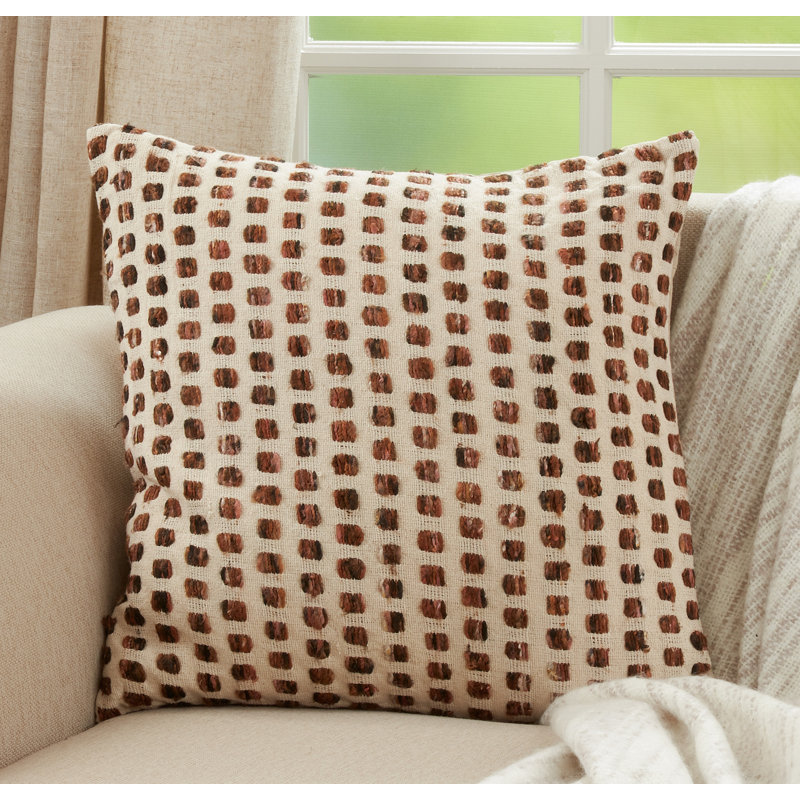 Brown Woven Cotton Square Throw Pillow Cover