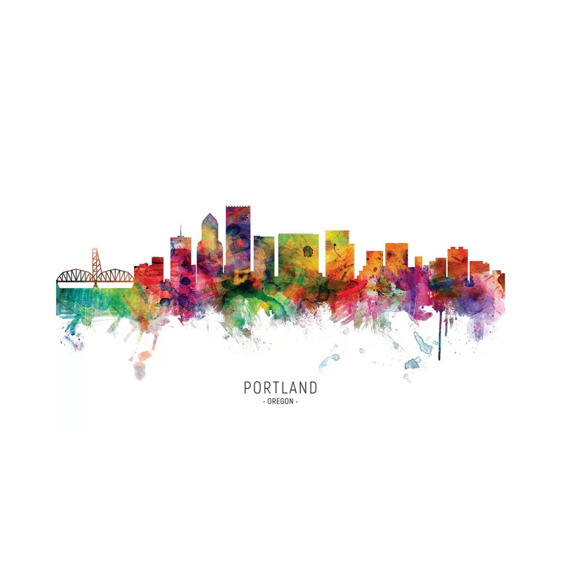 «Portland Oregon Skyline» par Michael Tompsett - peinture sur toile tendue, H 40 po x l 60 po x 1,5 po