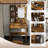 Vanity Table with Mirror & Adjustable LED Lights, Power Outlet, Hairdryer Holder & Stool – Compact Dressing Desk for Small Bedrooms(Vintage)-2093827579