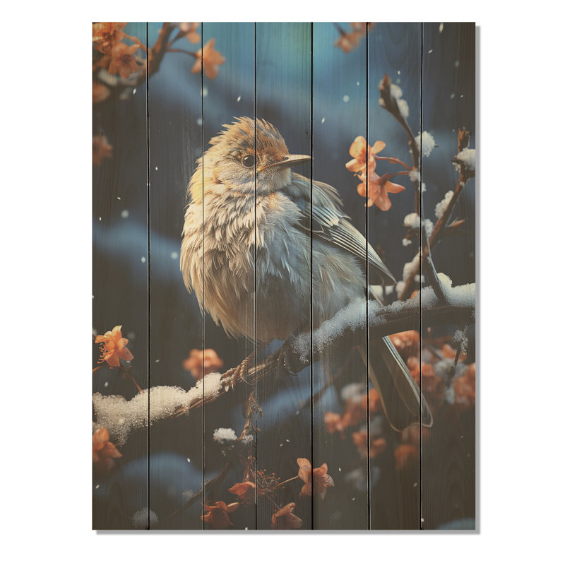 Oiseau bleu d'hiver Serenity I - oiseau sur bois, H 20 po x l 10 po