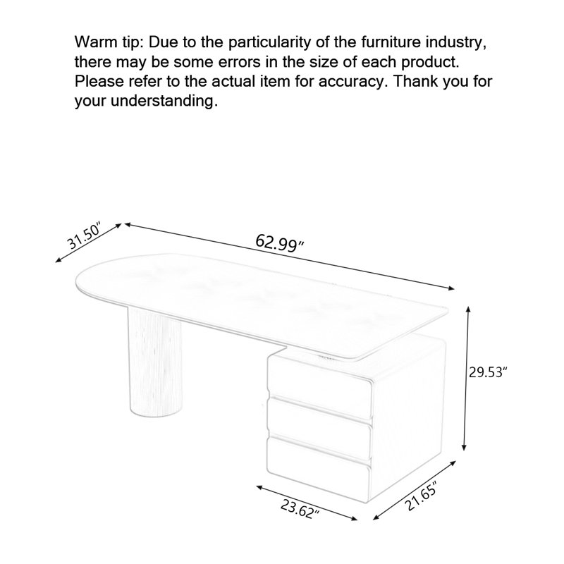 Bureau de table Minimalist Modern, H 29,53 po x l 62,99 po x P 31,5 po