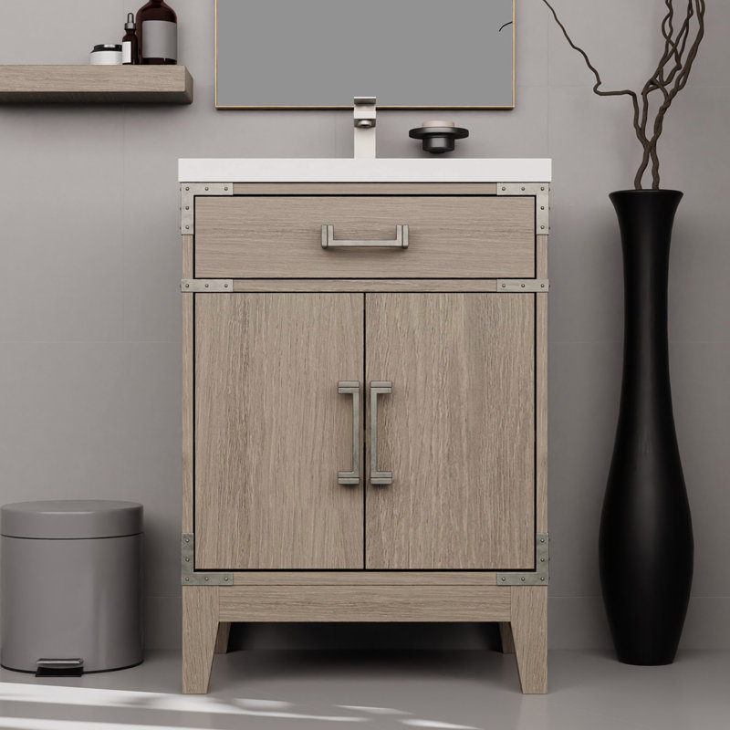 Meuble-lavabo gris l 24 po x P 18 po avec comptoir en acrylique et miroir, Gris