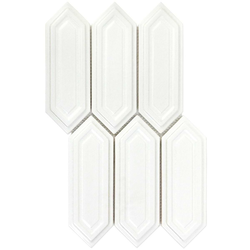 Nabi Picket 3X9 Glossy Crackled Glass Mosaic Tile -Final Sale, Glacier White