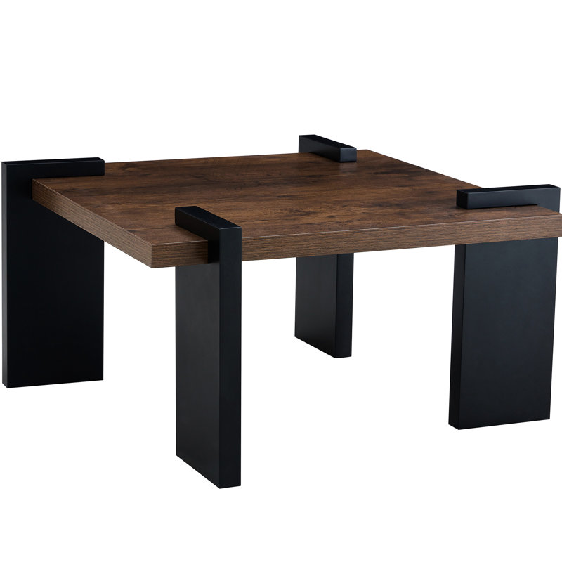 Table basse en noyer de 31,5 po x 31,5 po x 16,6 po pour le salon minimaliste moderne, structure et table facile à nettoyer, ajoutant une touche contemporaine
