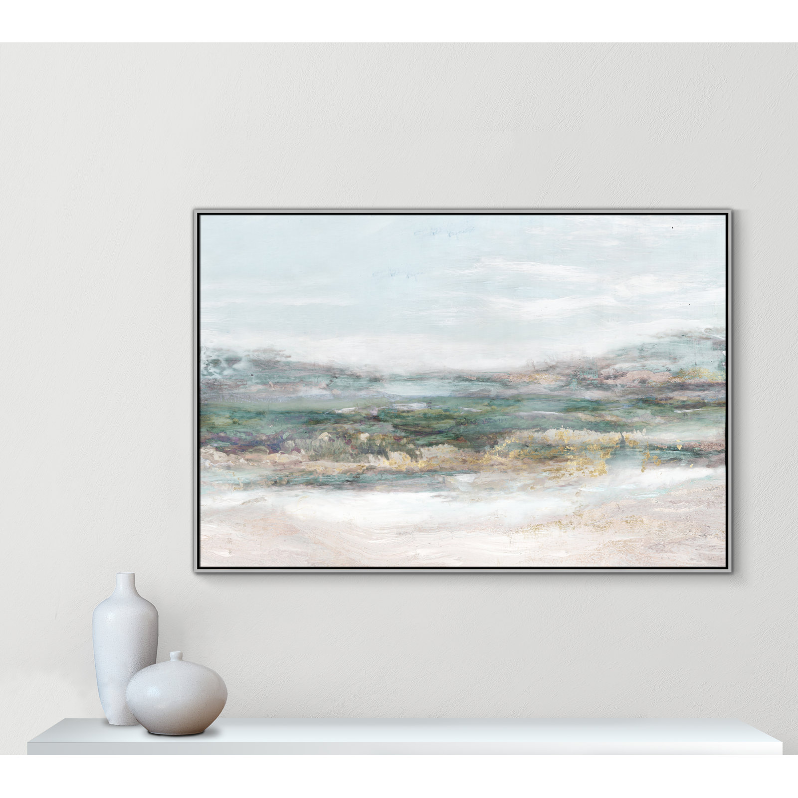 Lori "Dazzling" Painting by Matina Theodosiou, Silver Framed Canvas, No Mat, 41.5" H x 61.5" W x 2" D
