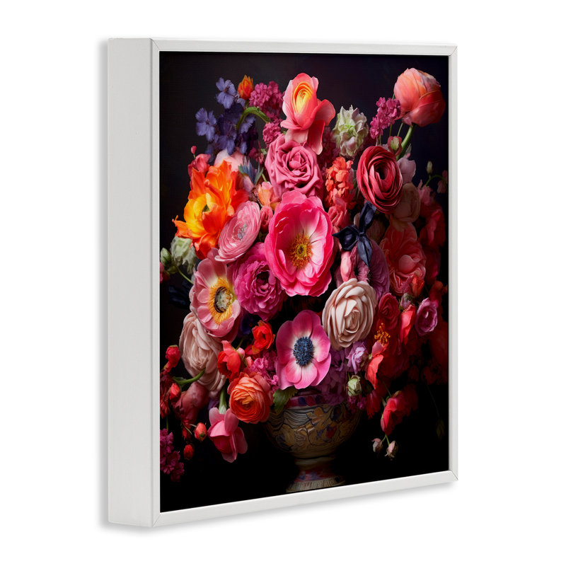 Bouquet foncé foncé par Lazar Studio bg-072, Estampe numérique encadrée blanc bord de mer, H 17 po x l 17 po