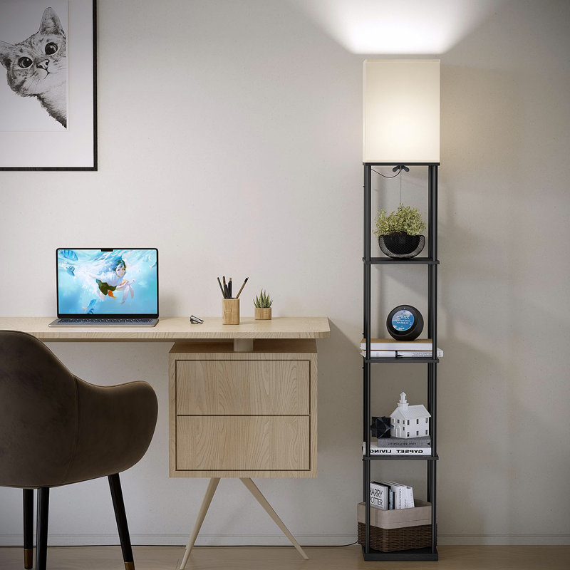 Lampe sur pied à 5 niveaux avec tablettes, lampe sur pied carrée moderne avec 3 ampoules à température de couleur élevée