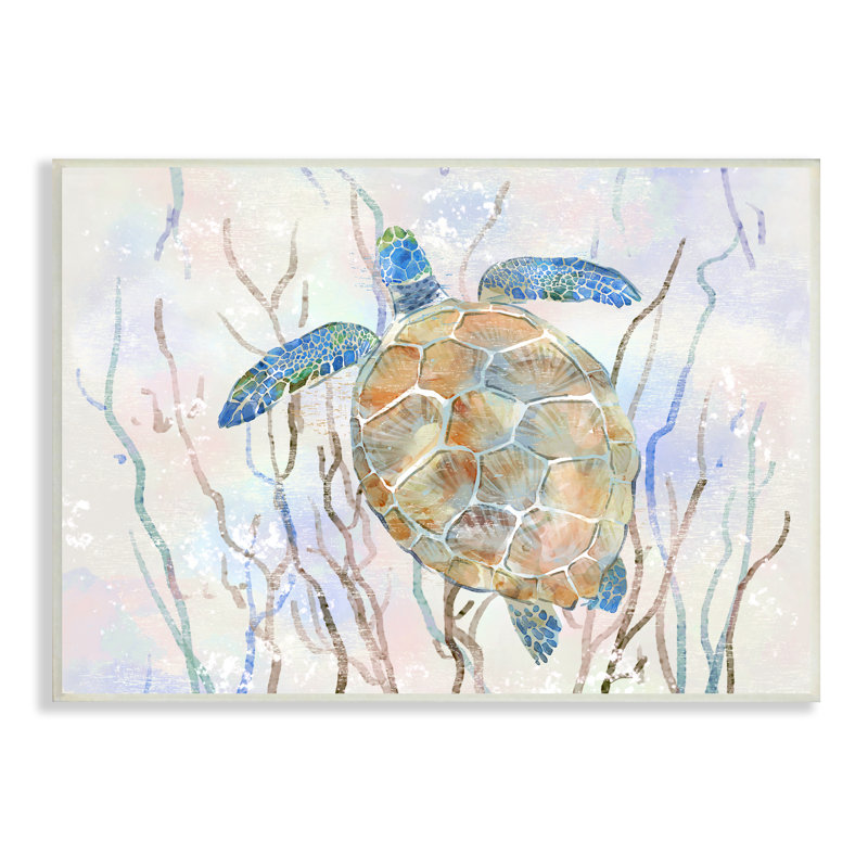 Contemporary Ocean Sea Turtle Abstract Kelp Wood Wall Art
