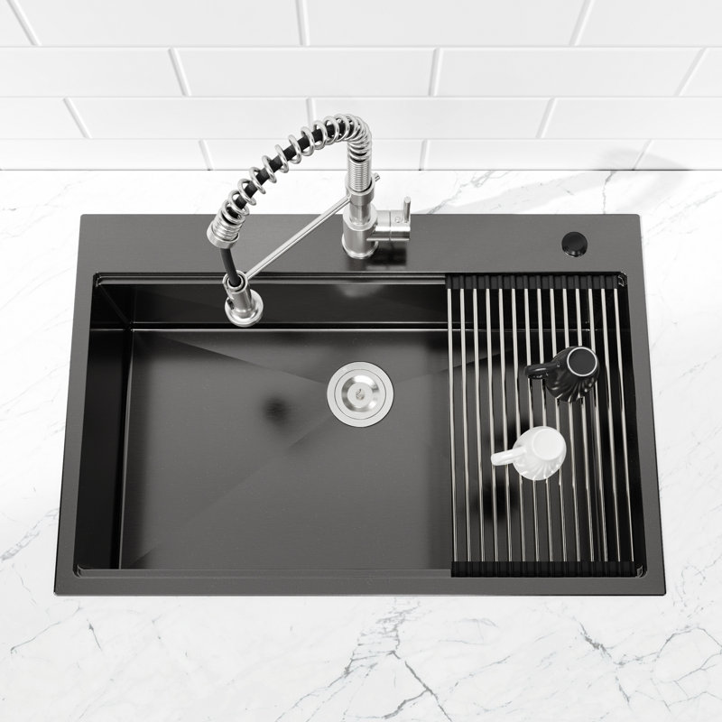 Stainless Steel Kitchen Sink 30"X22" Black With Rounded Edges And Basket - Safe, Stylish, Convenient Storage 304 , Increases In