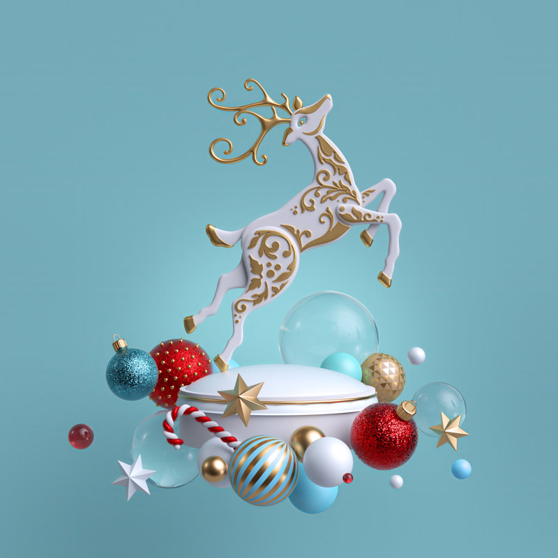Christmas Deer by Wacomka - Wrapped Canvas Print, 30cm H x 30cm W